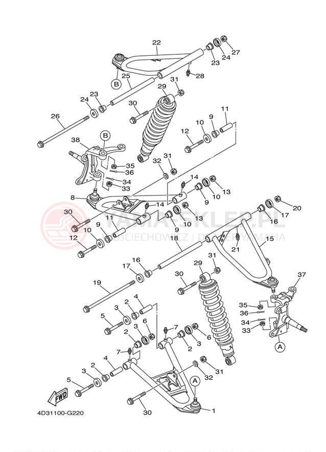 Schemat "Koło przód" do Yamaha RAPTOR 125 YFM125RDW/YFM125RDL