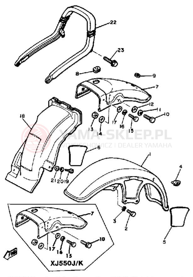 Schemat "Błotniki przód i tył" do Yamaha XJ550J