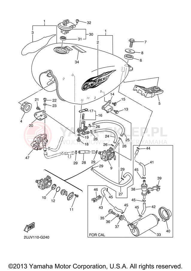 Schemat "zbiornik paliwa" do Yamaha V STAR 250 XV250XR/XV250XCR