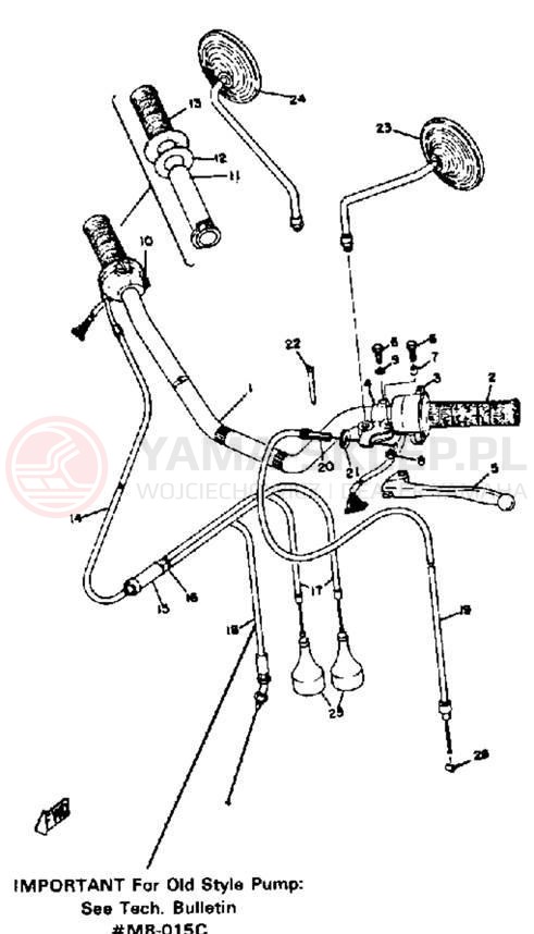 Schemat "Kierownica i osprzęt" do Yamaha RD350