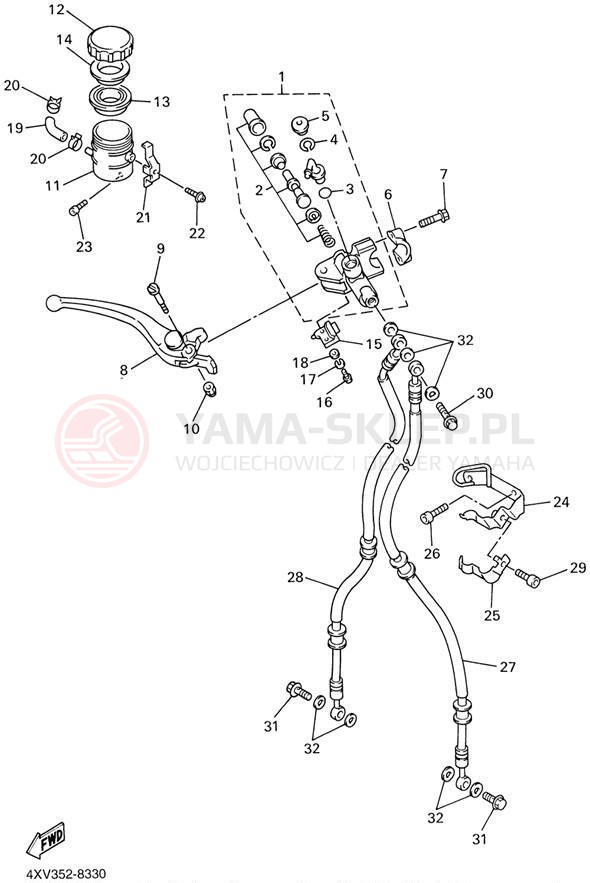 Schemat "Pompa hamulcowa przednia" do Yamaha YZFR1 YZFR1N/YZFR1NC