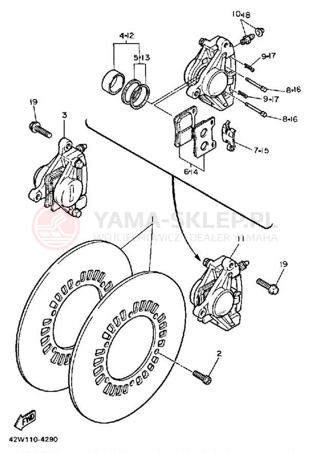 Schemat "Zacisk hamulcowy + tarcza przód" do Yamaha VIRAGO 1000 XV1000LC/XV1000L