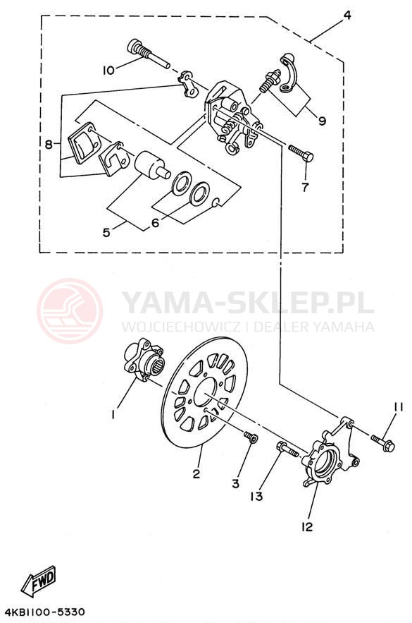 Schemat "Zacisk hamulcowy tylny" do Yamaha WOLVERINE 4WD YFM350FXH_