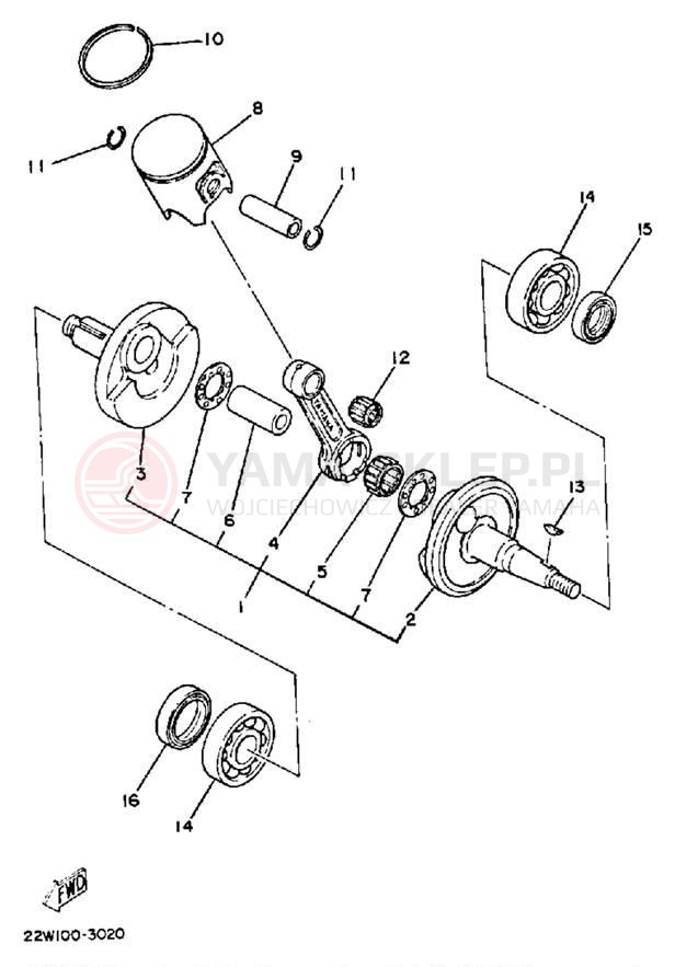 Schemat "Wał korbowy, tłok" do Yamaha YZ80N