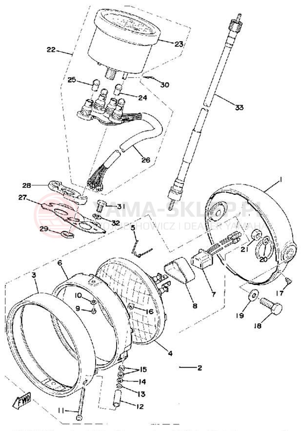 Schemat "Lampa przód i licznik" do Yamaha RS100C