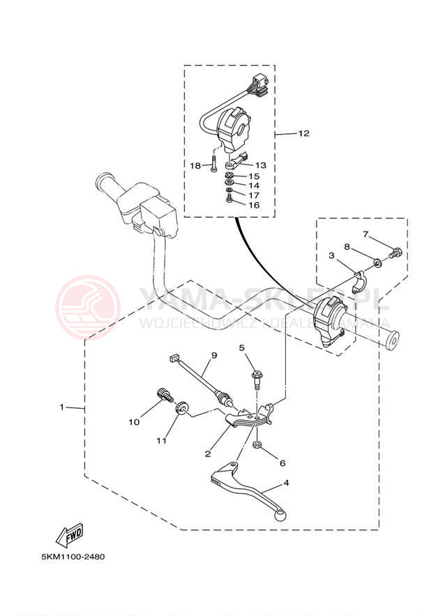 Schemat "Kierownica i osprzęt" do Yamaha GRIZZLY 660 YFM660FR