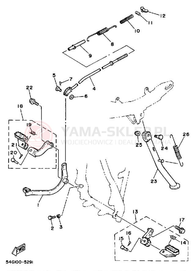 Schemat "Stopka postojowa i podnóżki" do Yamaha BIG WHEEL ELEC START BW200ES
