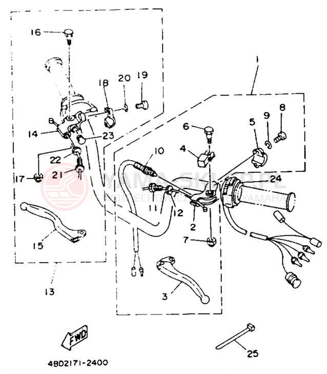 Schemat "Kierownica i osprzęt" do Yamaha TIMBERWOLF 2WD YFB250E