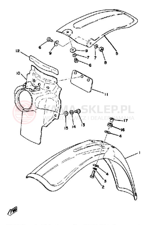 Schemat "Błotniki przód i tył" do Yamaha YZ125D