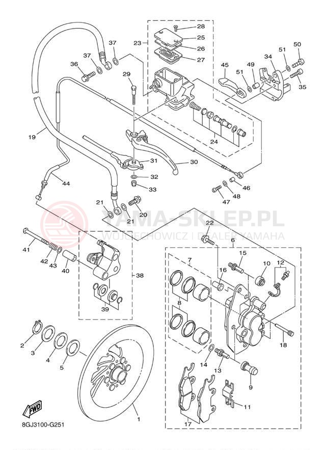 Schemat "hamulec" do Yamaha PHAZER GT PZ50GTDW