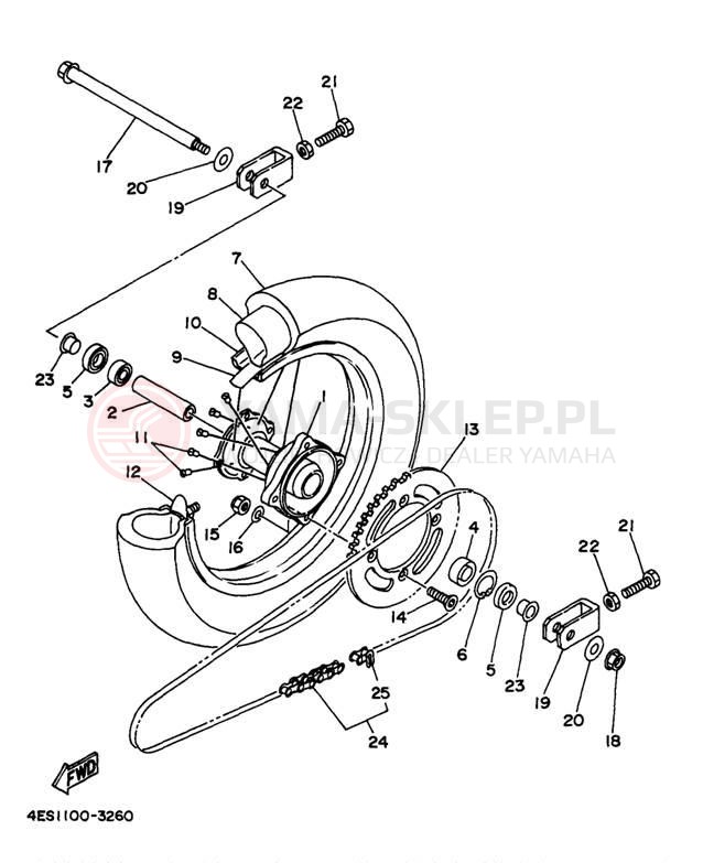 Schemat "Koło tył" do Yamaha YZ80 YZ80J1