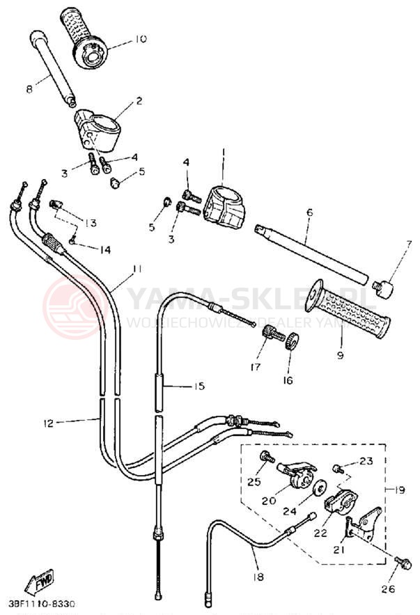 Schemat "Kierownica i osprzęt" do Yamaha FZR400A