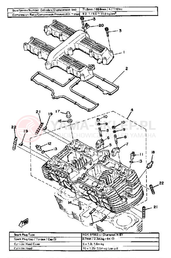 Schemat "Głowica - pokrywa" do Yamaha XS1100F