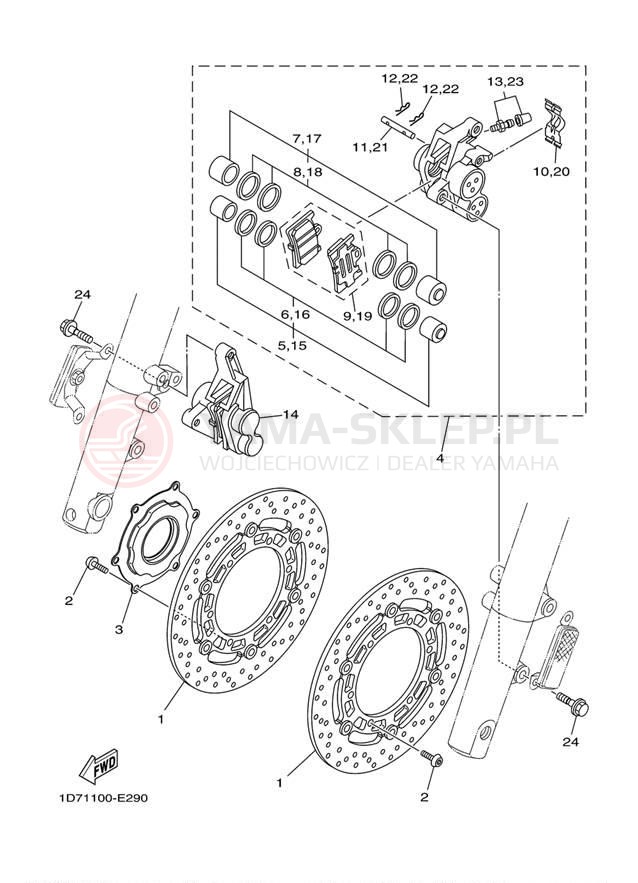 Schemat "Zacisk hamulcowy + tarcza przód" do Yamaha ROADLINER XV19V/XV19VC