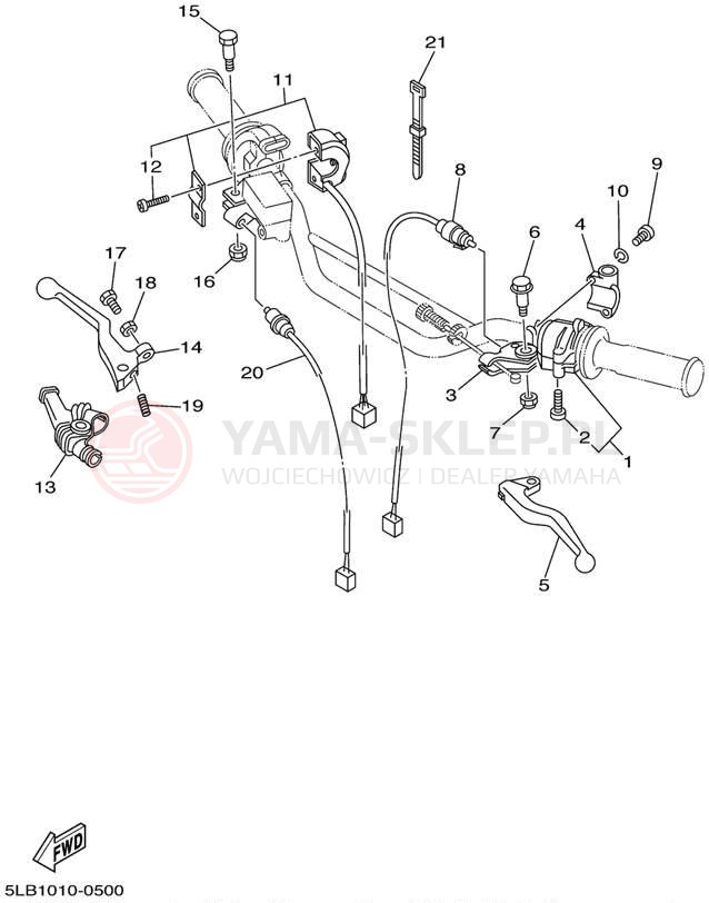 Schemat "Kierownica i osprzęt" do Yamaha TW200 TW200PC/TW200P