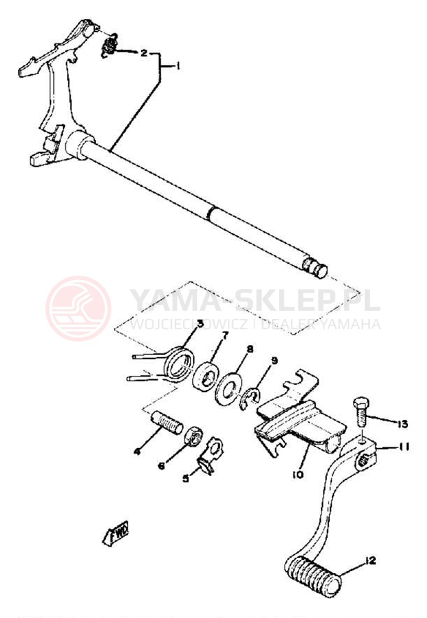 Schemat "Dźwignia zmiany biegów, wałek" do Yamaha XS650C