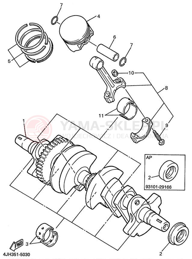 Schemat "Wał korbowy, tłok" do Yamaha YZF600R YZF600RL/YZF600RLC