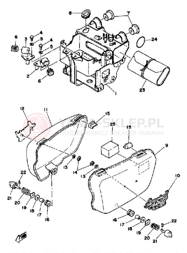 Schemat "pokrywa boczna - skrzynka akumulatora" do Yamaha XS650SG