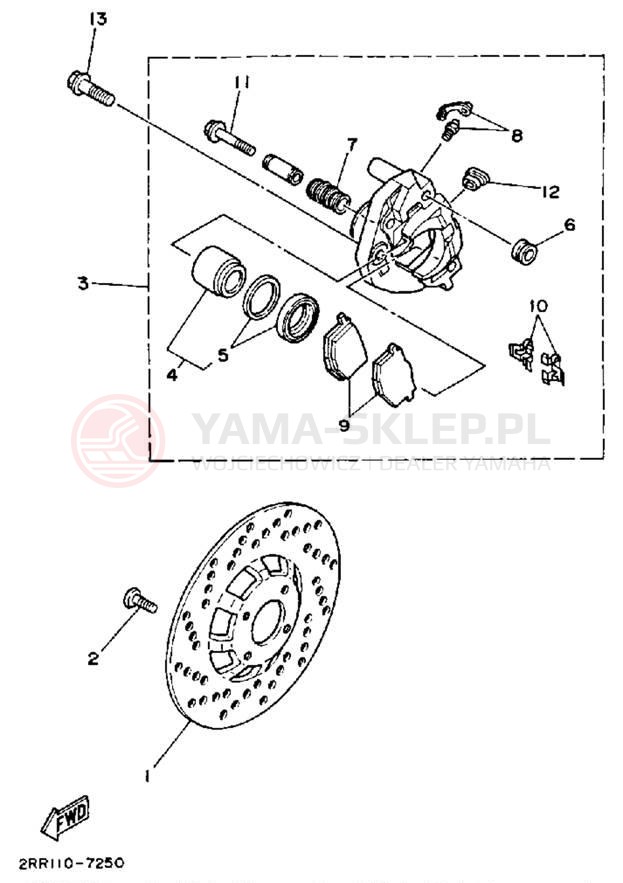 Schemat "Zacisk hamulcowy + tarcza przód" do Yamaha YSR50B