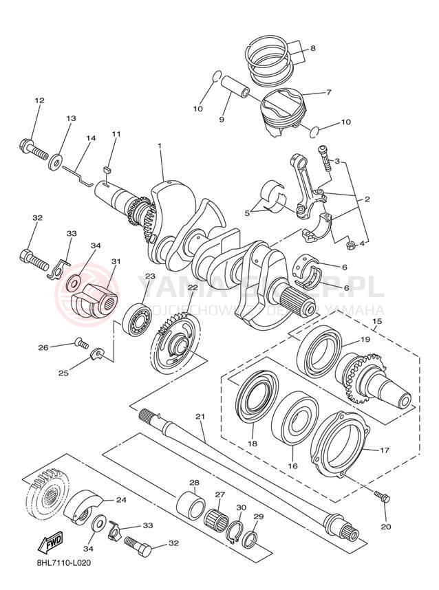 Schemat "Wał korbowy, tłok" do Yamaha RS VECTOR RS90PER/RS90PEL