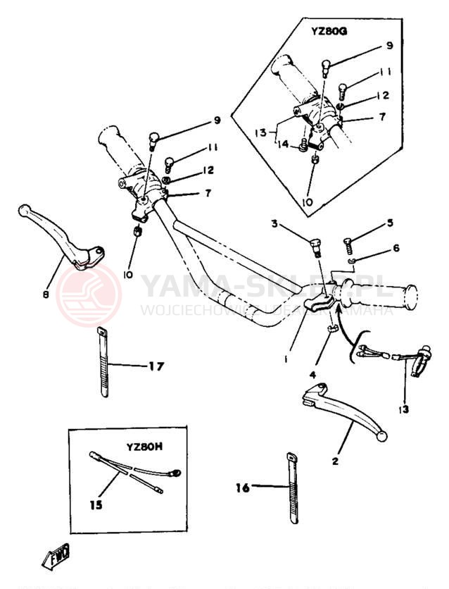 Schemat "Kierownica i osprzęt" do Yamaha YZ80H