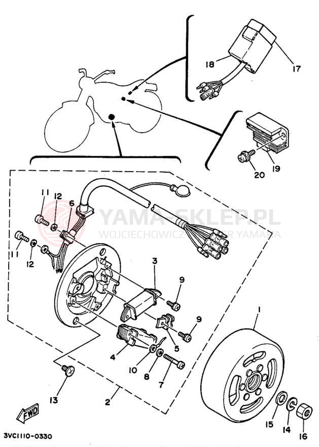 Schemat "prądnica" do Yamaha RT180B