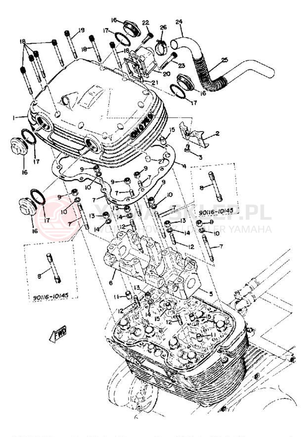 Schemat "Głowica - pokrywa" do Yamaha TX750A