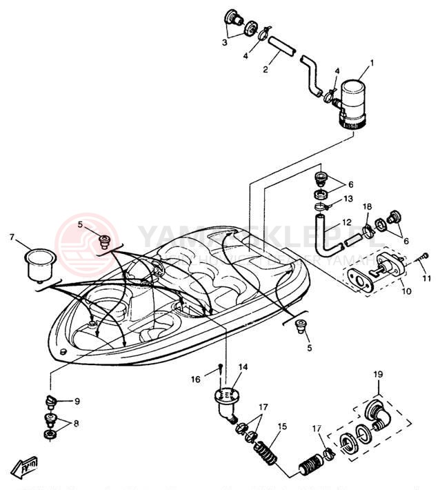 Schemat "DECK DRAIN FITTINGS" do Yamaha EXCITER EXT1100W