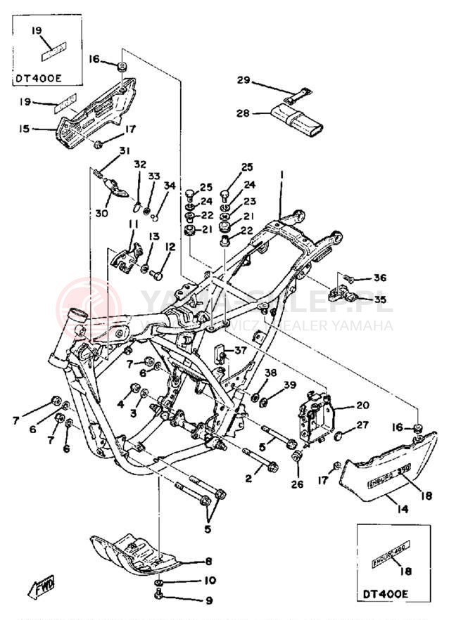 Schemat "pokrywa boczna ramy" do Yamaha DT250E/DT400E