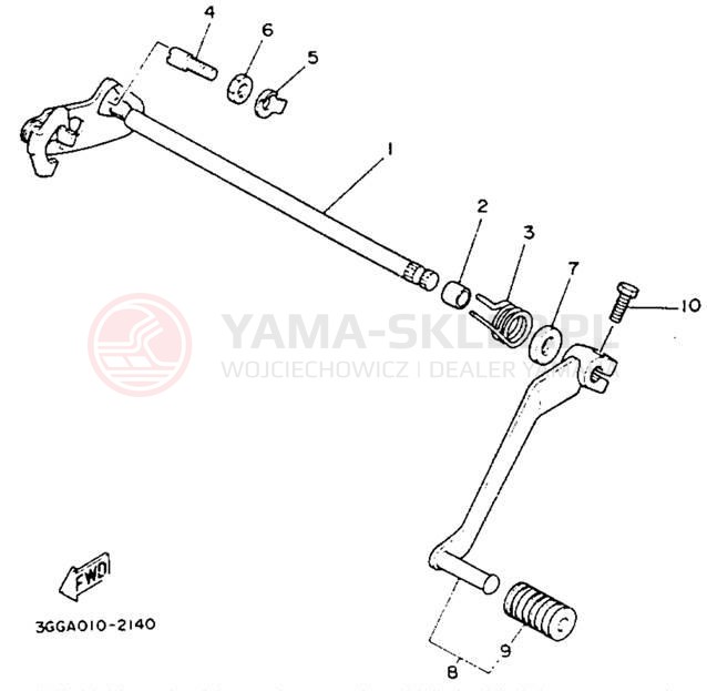 Schemat "Dźwignia zmiany biegów, wałek" do Yamaha BANSHEE YFZ350E