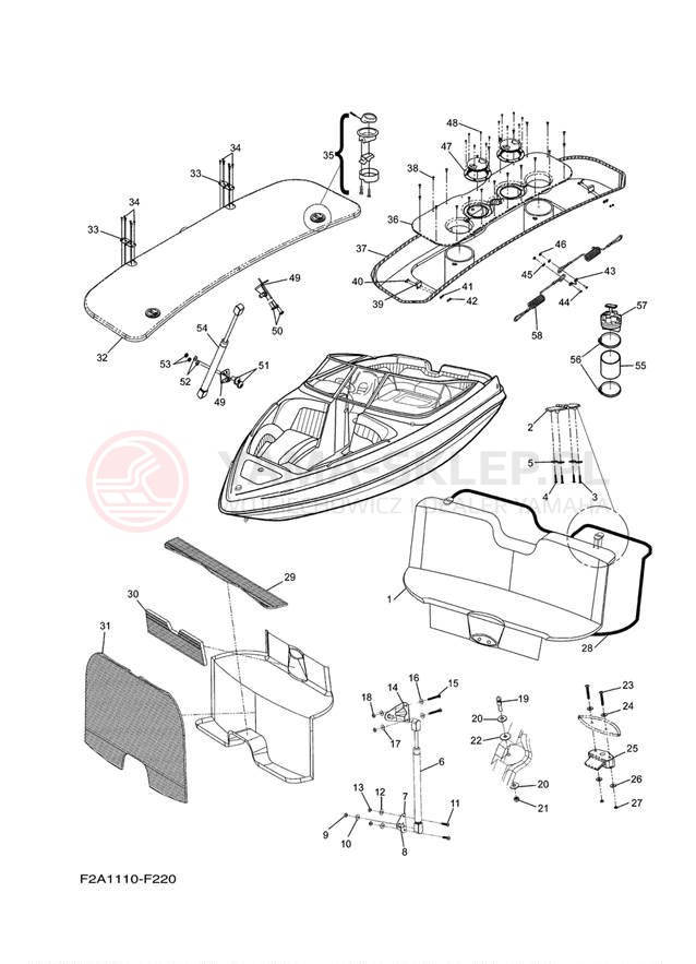 Schemat "DECK HATCH" do Yamaha SR230 HO SXT1100F