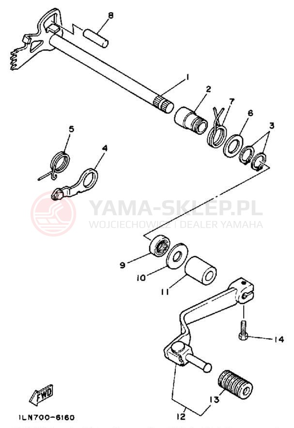Schemat "Dźwignia zmiany biegów, wałek" do Yamaha TT350T