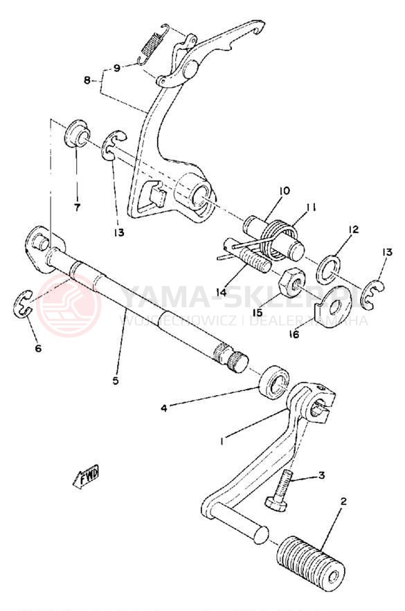 Schemat "Dźwignia zmiany biegów, wałek" do Yamaha MX175F