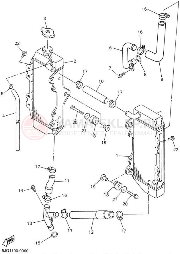 Schemat "Układ chlodzenia" do Yamaha YZ426 YZ426FN