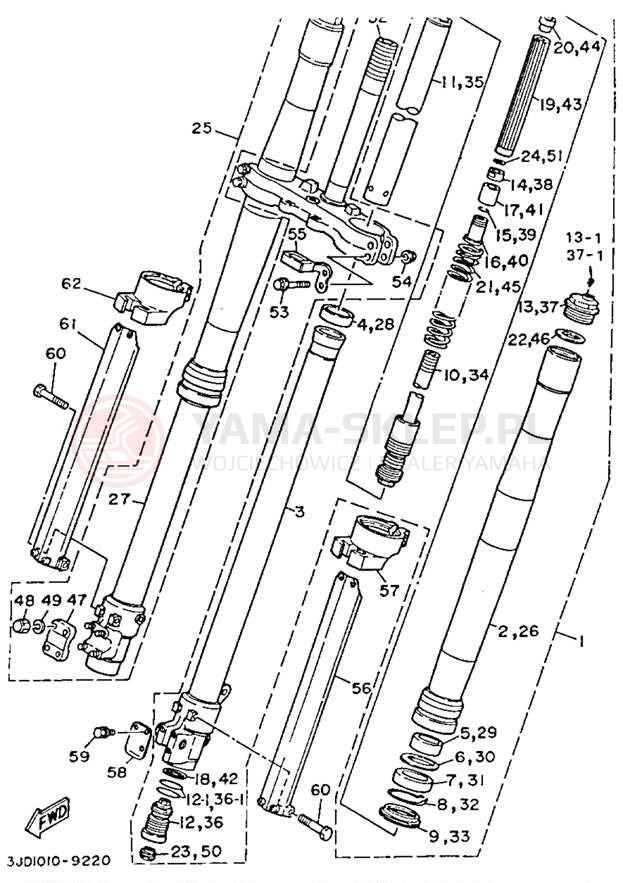 Schemat "Amortyzatory przód" do Yamaha YZ125W