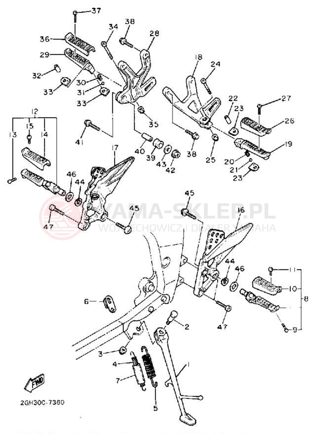 Schemat "Stopka postojowa i podnóżki" do Yamaha FZR1000U/FZR1000UC
