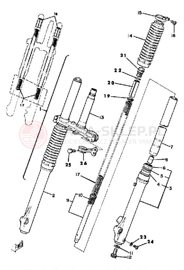 Schemat "Amortyzatory przód" do Yamaha YZ100H
