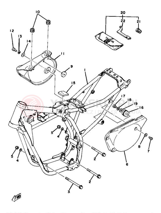 Schemat "pokrywa boczna ramy" do Yamaha YZ80E