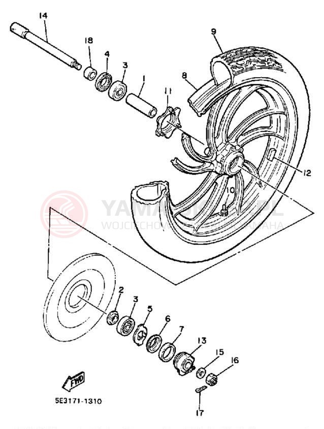 Schemat "Koło przód" do Yamaha MIDNIGHT VIRAGO 750 XV750MK