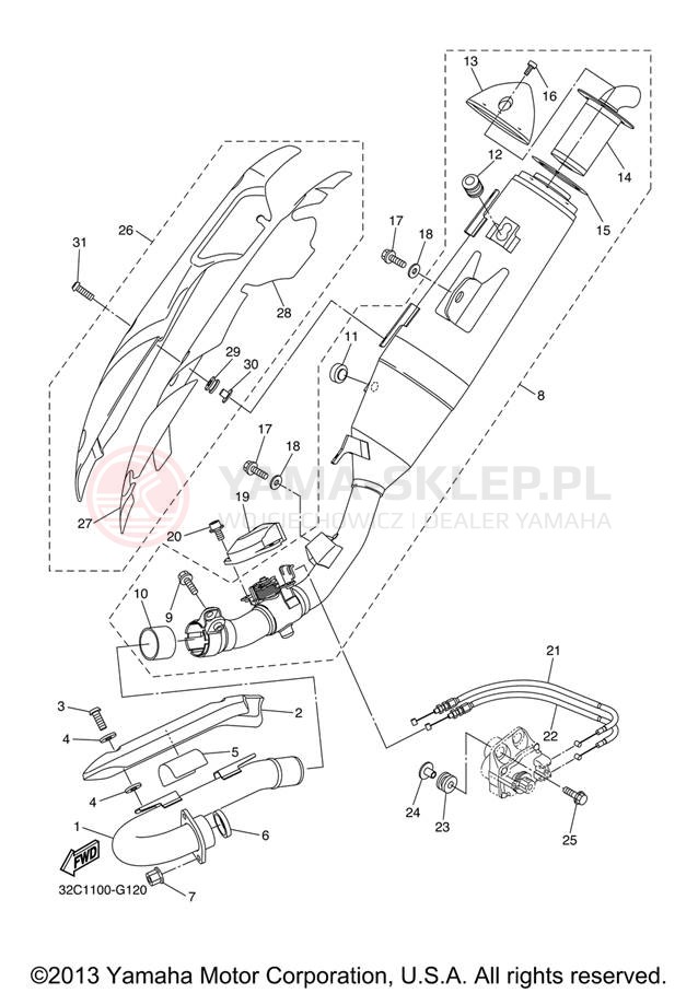 Schemat "Wydech końcowy" do Yamaha WR250X WR25XXL/WR25XXCL