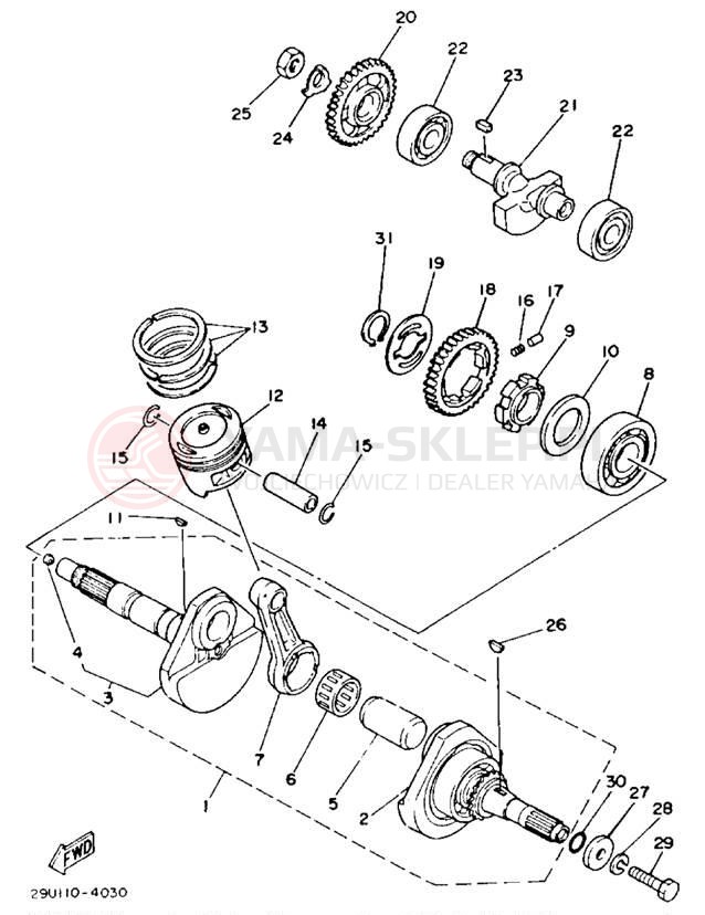Schemat "Wał korbowy, tłok" do Yamaha MOTO-4 YFM225S