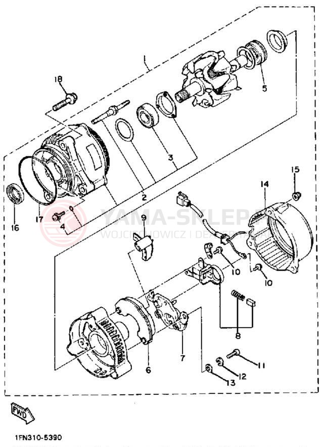 Schemat "prądnica" do Yamaha FJ1200T/FJ1200TC
