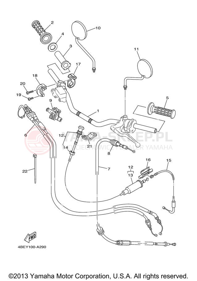 Schemat "Kierownica i osprzęt" do Yamaha XT225 XT225V/XT225VC