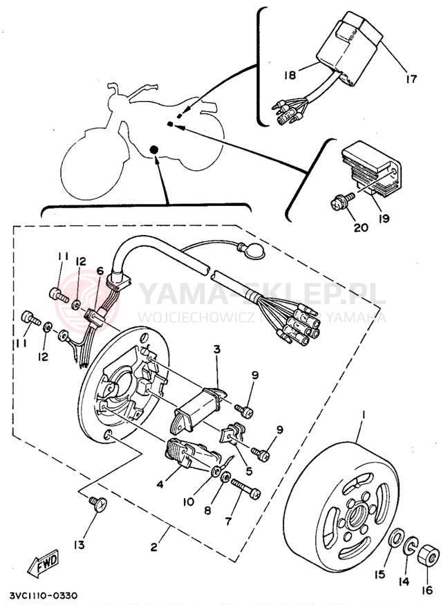 Schemat "prądnica" do Yamaha RT180E