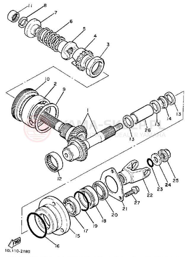 Schemat "Przeniesienie napędu" do Yamaha VIRAGO 1100 XV1100TC/XV1100T