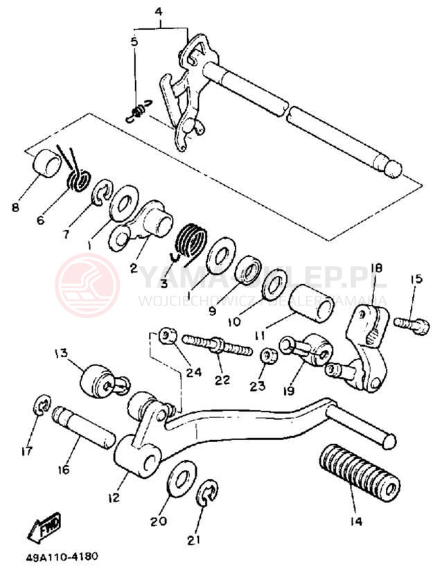 Schemat "Dźwignia zmiany biegów, wałek" do Yamaha FJ600LC/FJ600L