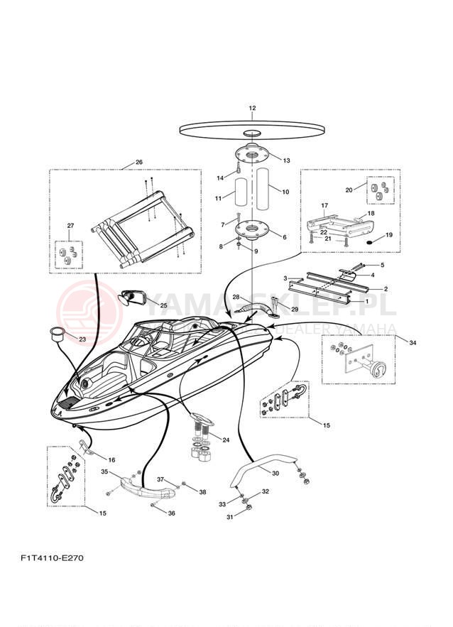 Schemat "HULL DECK FITTINGS" do Yamaha AR210 FRT1100AJ