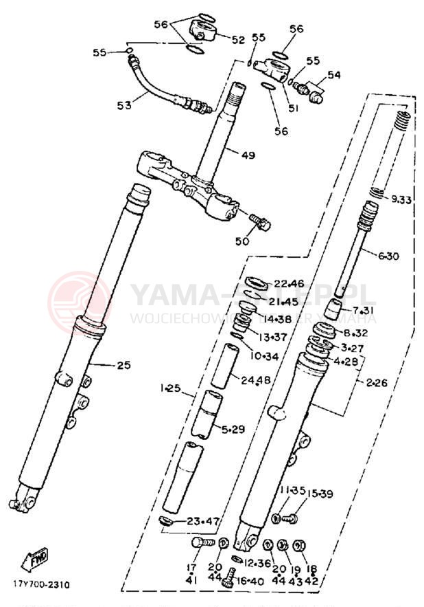 Schemat "Amortyzatory przód" do Yamaha XJ650LK