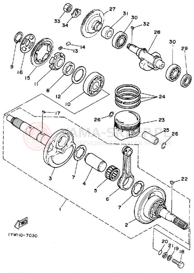 Schemat "Wał korbowy, tłok" do Yamaha MOTO-4 YFM350ERD