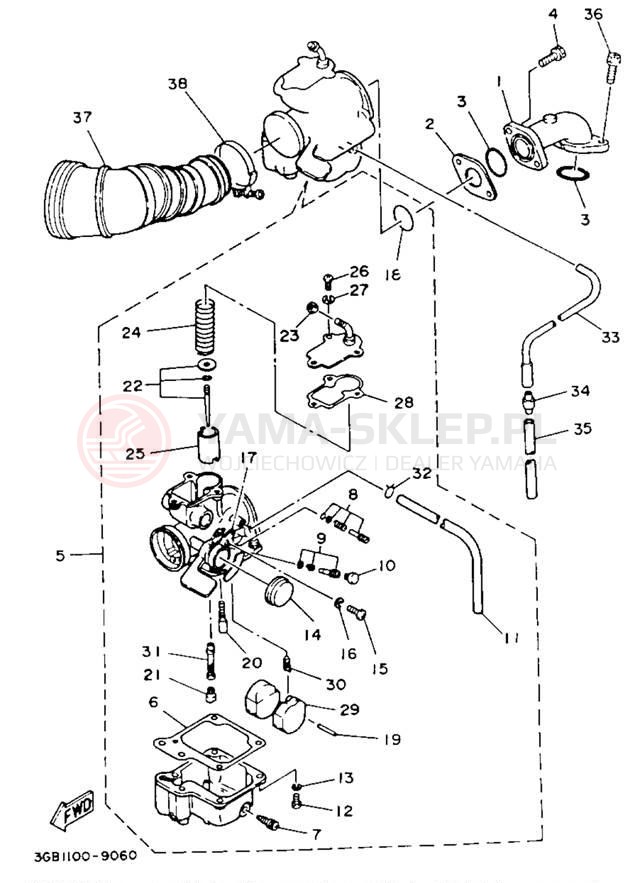 Schemat "Filtr powietrza, gaźnik" do Yamaha CHAMP YFM100W
